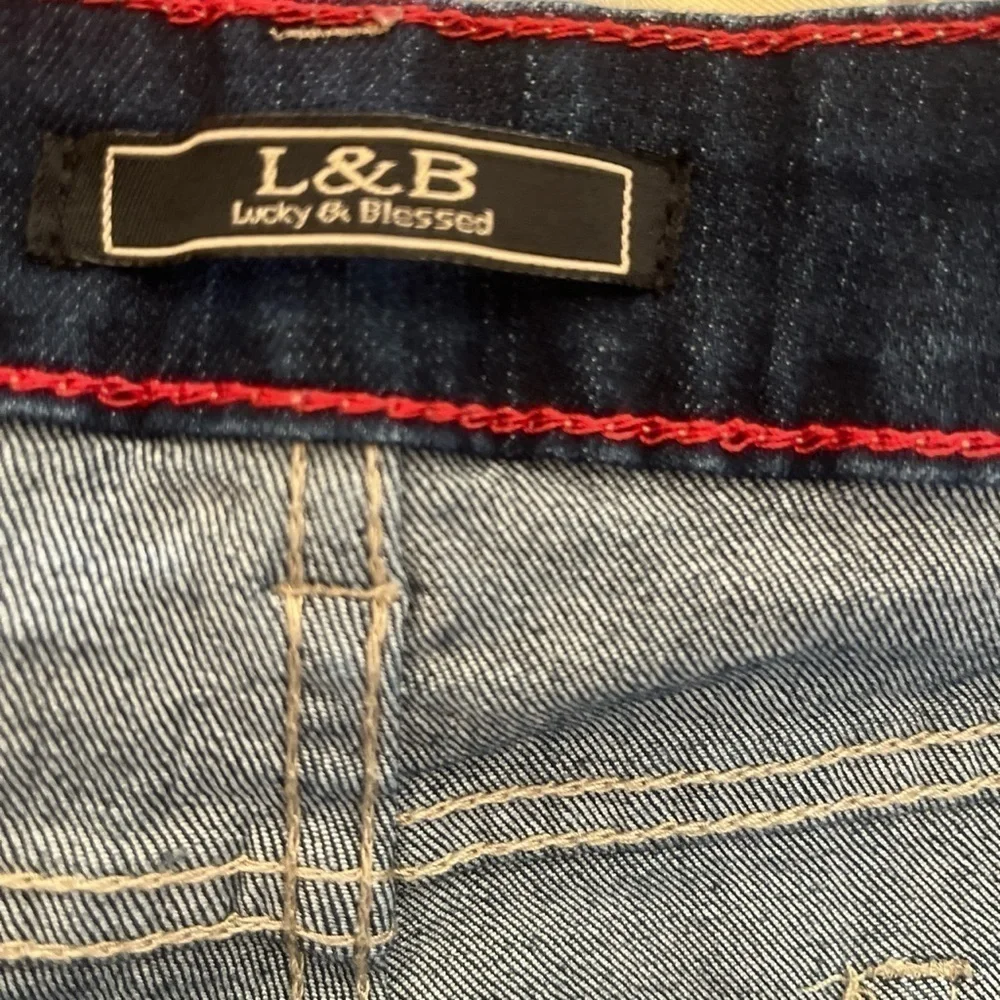 Lucky & Blessed Womens Jeans Size 22 Serape Inlay Patches Distressed